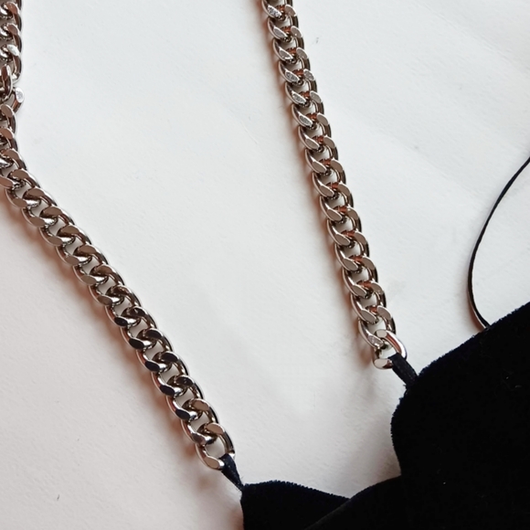 Zara | Black Velvet Chain Strap Mini Cocktail Dress | Small - Picture 3 of 5